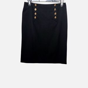 Lauren Ralph Lauren. Black mid length pencil skirt with gold button detail